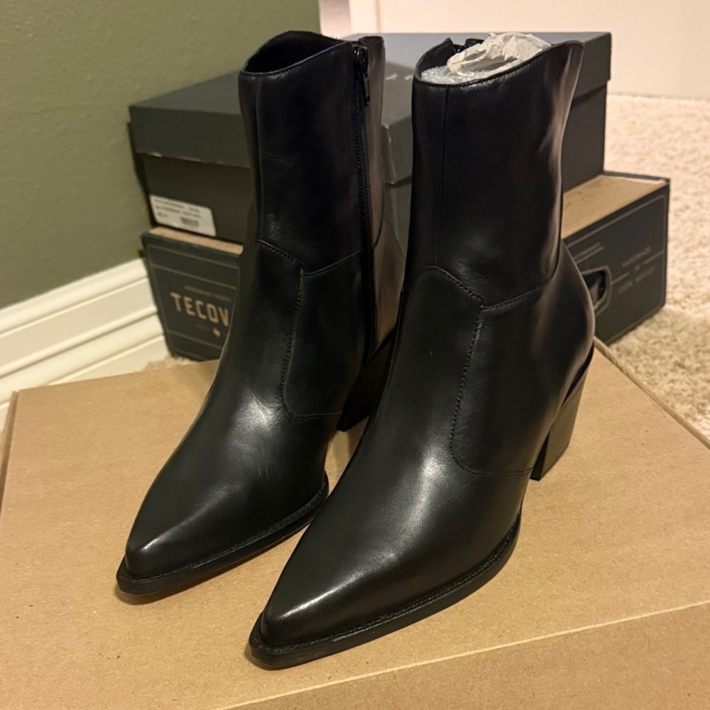 Able Black Heeled Leather Boots